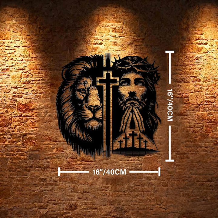 Christianartworkshop Décoration murale en métal représentant le Lion de Juda et Jésus couronné d'épines, silhouette divisée - 15,75''*15,75''*0,04''/40*40*0,1cm - image 6