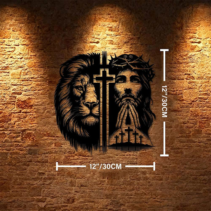 Christianartworkshop Décoration murale en métal représentant le Lion de Juda et Jésus couronné d'épines, silhouette divisée - 11,81''*11,81''*0,04''/30*30*0,1cm - image 5