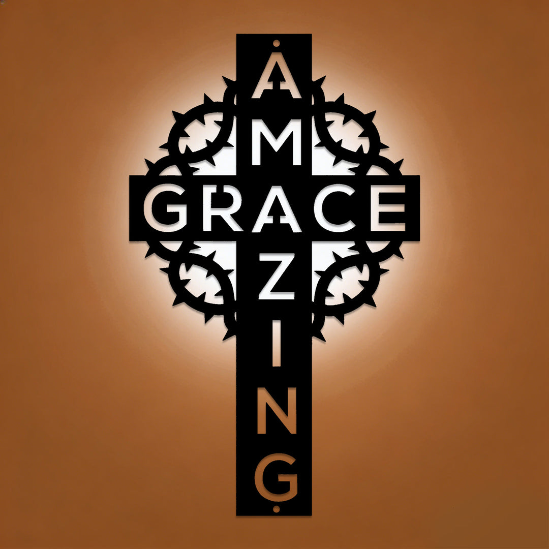 Christianartworkshop Couronne d'épines Amazing Grace, décoration murale en métal en forme de croix : un témoignage d'amour rédempteur - image 0