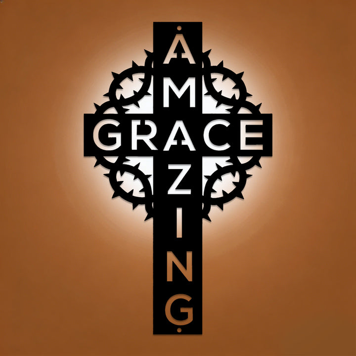 Christianartworkshop Couronne d'épines Amazing Grace, décoration murale en métal en forme de croix : un témoignage d'amour rédempteur - image 0