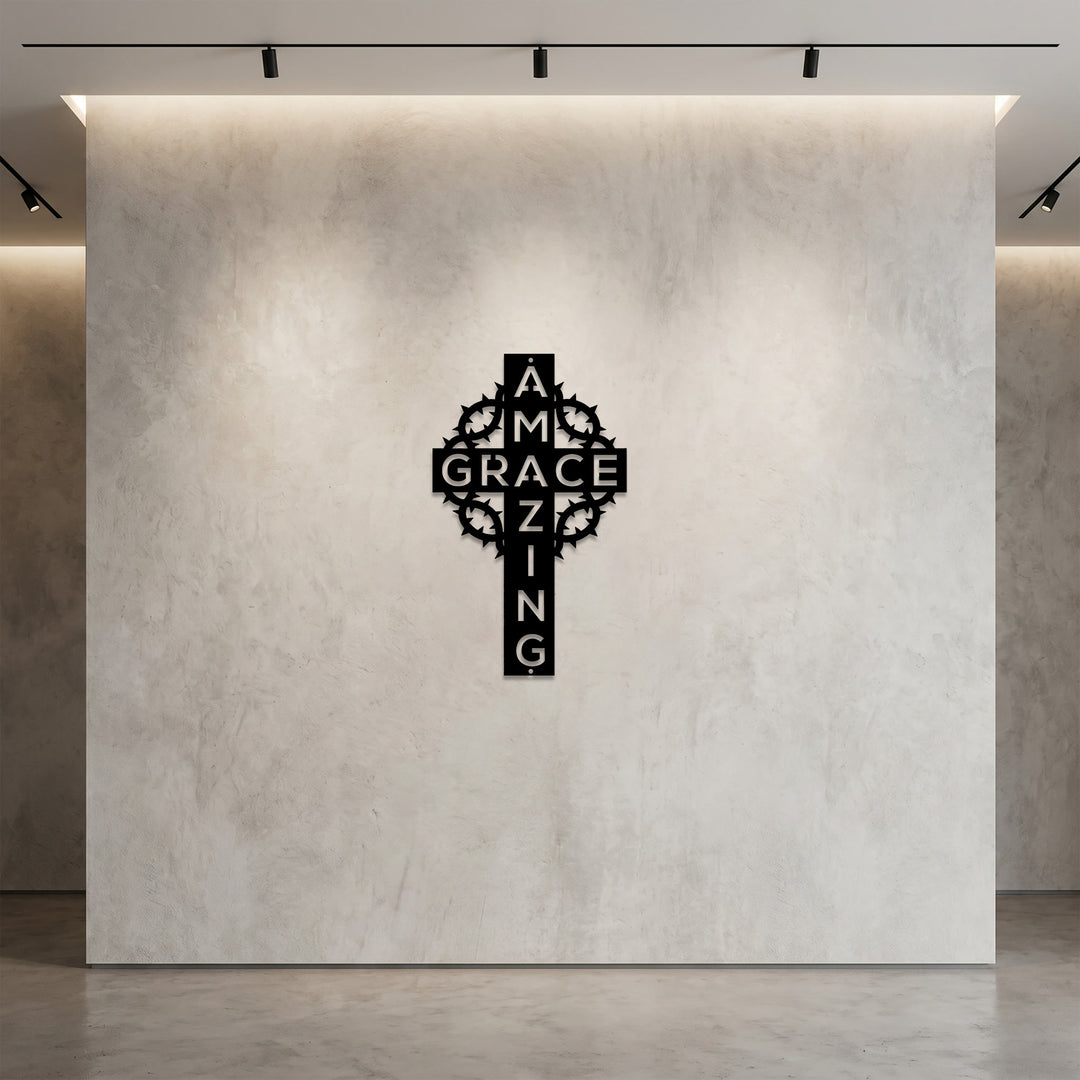 Christianartworkshop Couronne d'épines Amazing Grace, décoration murale en métal en forme de croix : un témoignage d'amour rédempteur - image 2