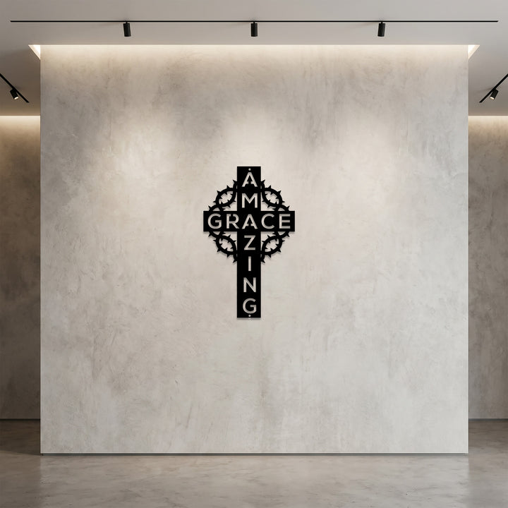Christianartworkshop Couronne d'épines Amazing Grace, décoration murale en métal en forme de croix : un témoignage d'amour rédempteur - image 2