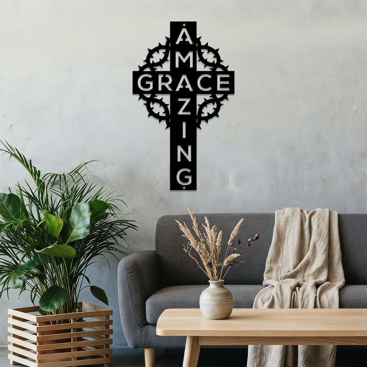 Christianartworkshop Couronne d'épines Amazing Grace, décoration murale en métal en forme de croix : un témoignage d'amour rédempteur - image 4