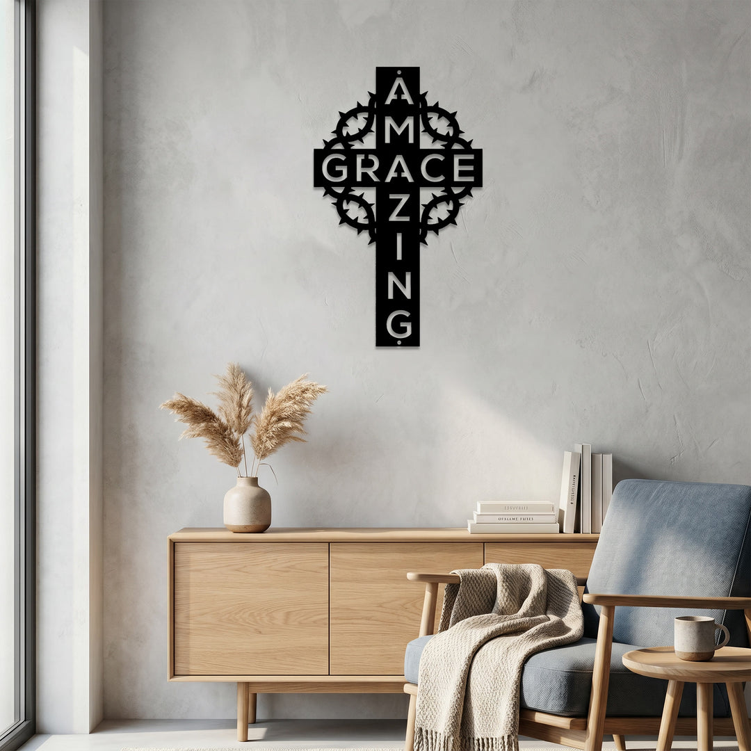 Christianartworkshop Couronne d'épines Amazing Grace, décoration murale en métal en forme de croix : un témoignage d'amour rédempteur - image 3