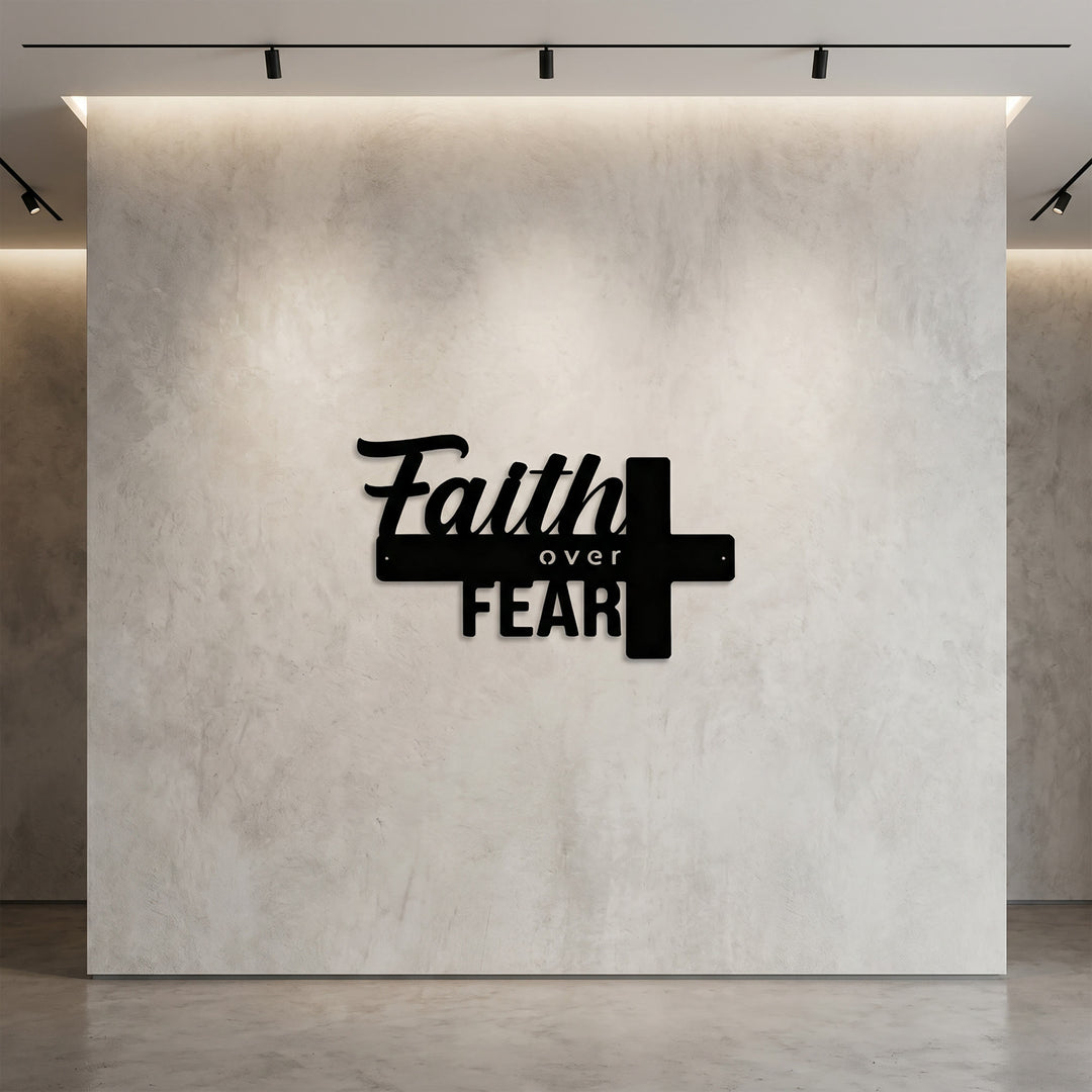 Christianartworkshop Décoration murale en métal avec croix « La foi plutôt que la peur » : une puissante affirmation de conviction - image 2