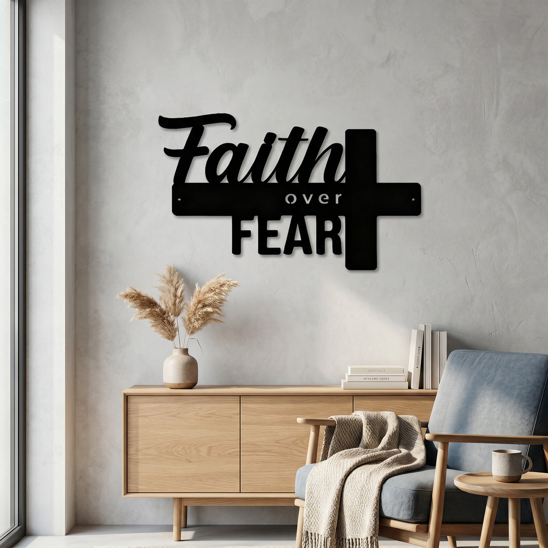 Christianartworkshop Décoration murale en métal avec croix « La foi plutôt que la peur » : une puissante affirmation de conviction - image 3