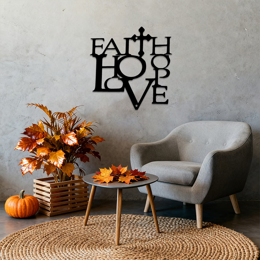 Christianartworkshop Croix Foi Amour Décoration Murale en Métal Intégré : Une Déclaration des Valeurs Chrétiennes Fondamentales - image 1