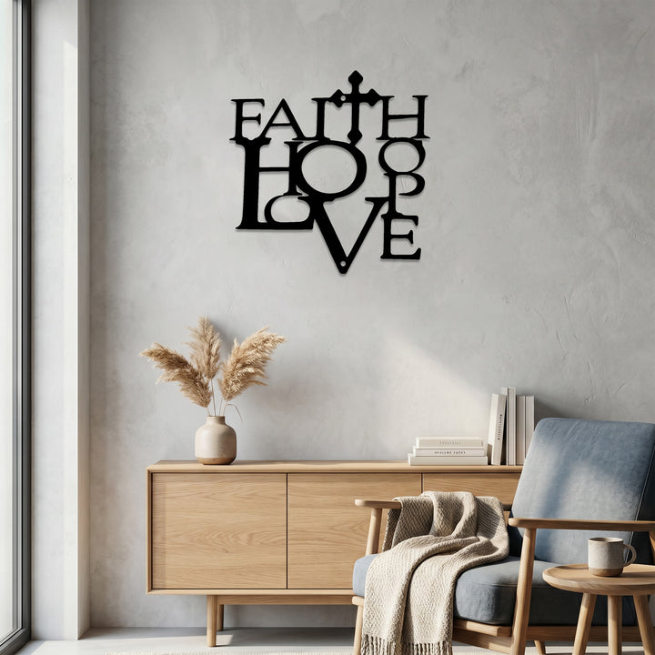 Christianartworkshop Croix Foi Amour Décoration Murale en Métal Intégré : Une Déclaration des Valeurs Chrétiennes Fondamentales - image 3