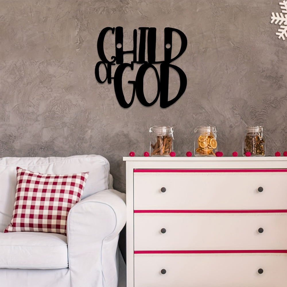 Christianartworkshop Décoration murale en métal avec inscription cursive « Enfant de Dieu » : une affirmation audacieuse de l'identité divine - image 1