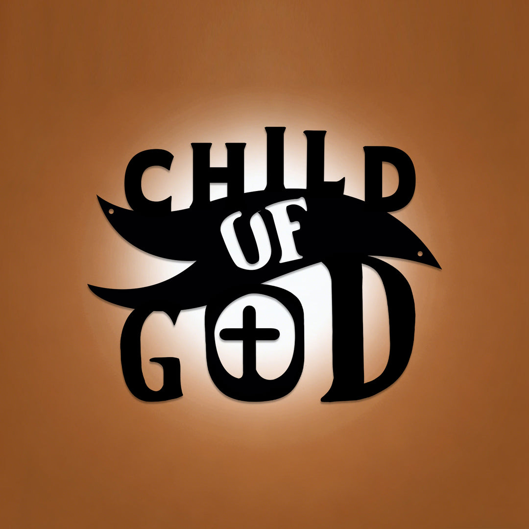 Christianartworkshop Enfant de Dieu avec croix dans la lettre O - Décoration murale en métal : Une affirmation audacieuse de l'identité aimée - 14,69''*15,75''*0,04"/37,31*40*0,1 cm - image 0