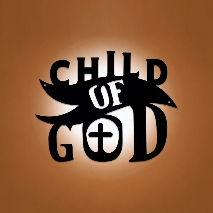 Christianartworkshop Enfant de Dieu avec croix dans la lettre O - Décoration murale en métal : Une affirmation audacieuse de l'identité aimée - 14,69''*15,75''*0,04"/37,31*40*0,1 cm - image 0