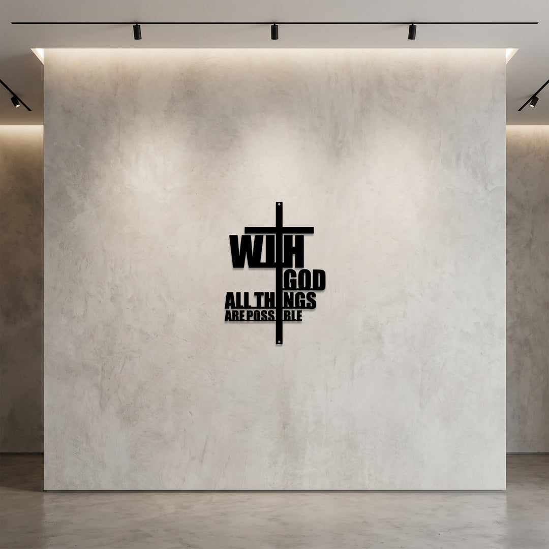 Christianartworkshop Avec Dieu, tout est possible. Décoration murale en métal avec croix intégrée : une puissante affirmation de foi. - image 2