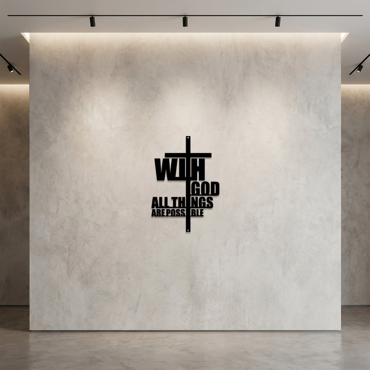 Christianartworkshop Avec Dieu, tout est possible. Décoration murale en métal avec croix intégrée : une puissante affirmation de foi. - image 2