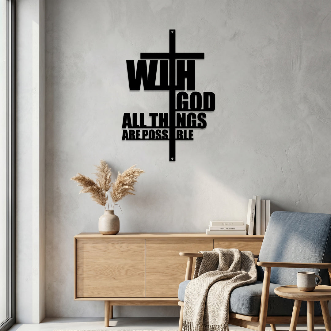 Christianartworkshop Avec Dieu, tout est possible. Décoration murale en métal avec croix intégrée : une puissante affirmation de foi. - image 4
