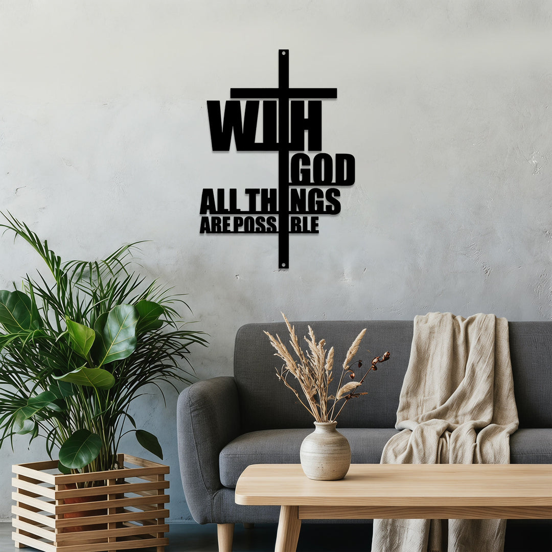 Christianartworkshop Avec Dieu, tout est possible. Décoration murale en métal avec croix intégrée : une puissante affirmation de foi. - image 3