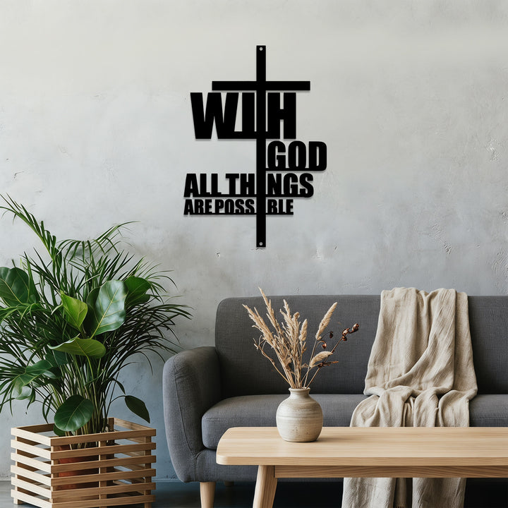 Christianartworkshop Avec Dieu, tout est possible. Décoration murale en métal avec croix intégrée : une puissante affirmation de foi. - image 3