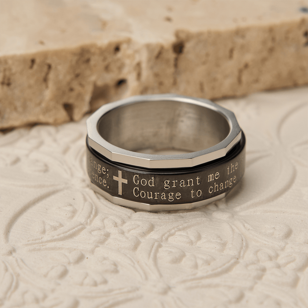 Christianartworkshop Bague tournante de prière de sérénité avec gravure de croix : un symbole de courage divin - image 3