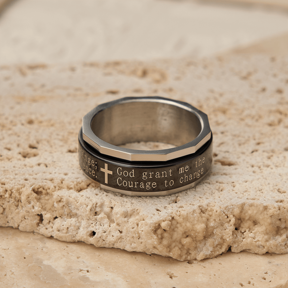 Christianartworkshop Bague tournante de prière de sérénité avec gravure de croix : un symbole de courage divin - image 4
