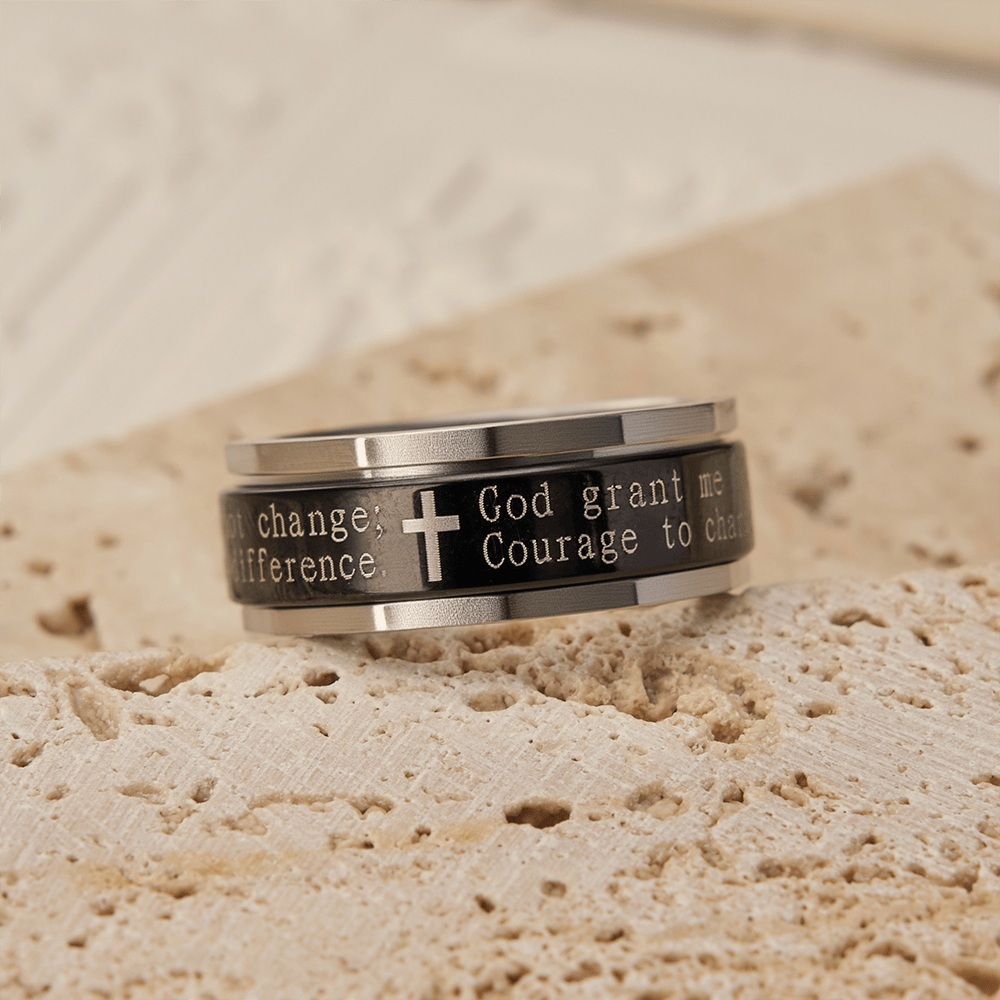Christianartworkshop Bague tournante de prière de sérénité avec gravure de croix : un symbole de courage divin - US 12 - image 0