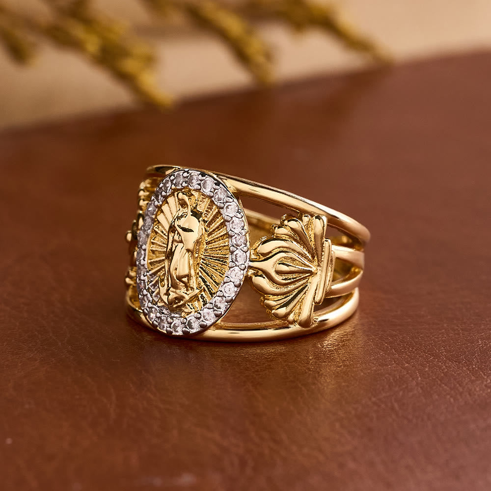 Christianartworkshop Bague Vierge de Guadalupe finement ouvragée avec halo de zircon : un symbole de grâce céleste - image 2