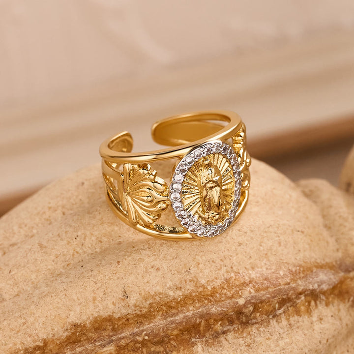 Christianartworkshop Bague Vierge de Guadalupe finement ouvragée avec halo de zircon : un symbole de grâce céleste - image 5
