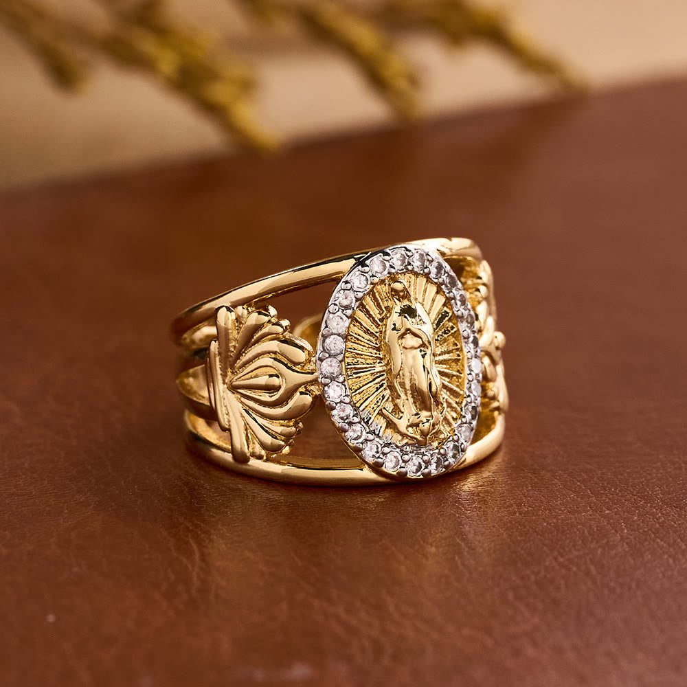 Christianartworkshop Bague Vierge de Guadalupe finement ouvragée avec halo de zircon : un symbole de grâce céleste - image 1