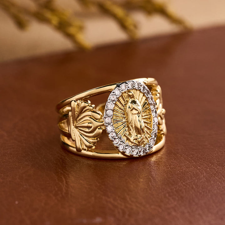 Christianartworkshop Bague Vierge de Guadalupe finement ouvragée avec halo de zircon : un symbole de grâce céleste - image 1