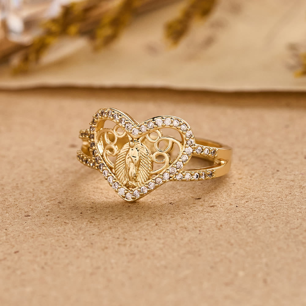 Christianartworkshop Bague en zircon en forme de cœur à l'effigie de Notre-Dame de Guadalupe : un symbole de l'amour divin - image 2