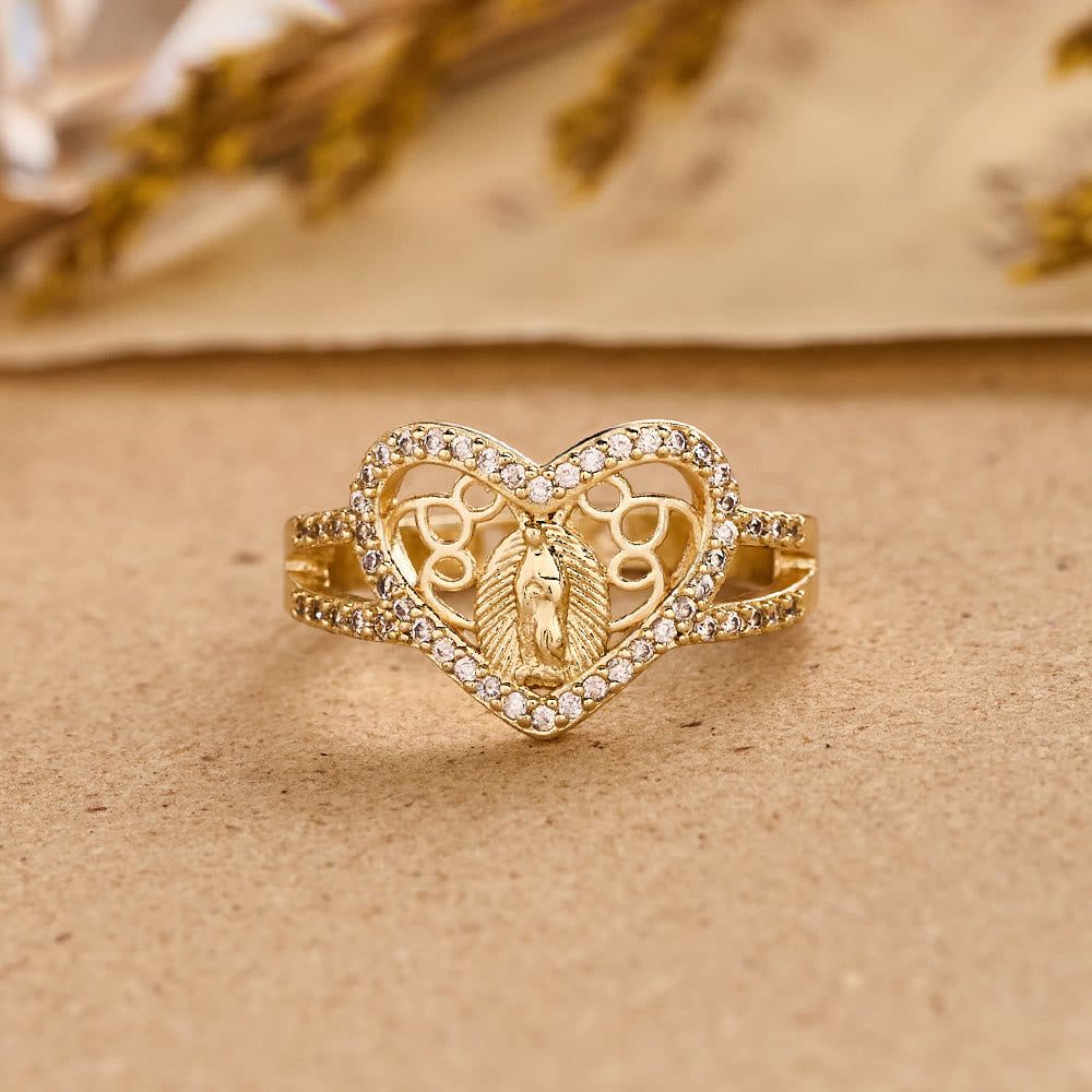 Christianartworkshop Bague en zircon en forme de cœur à l'effigie de Notre-Dame de Guadalupe : un symbole de l'amour divin - Notre-Dame (Convient aux tailles américaines 7 à 9) - image 0