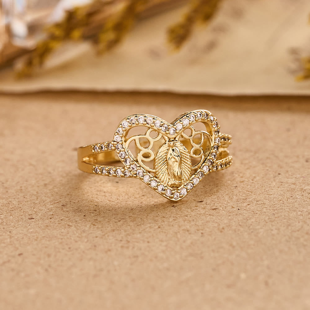 Christianartworkshop Bague en zircon en forme de cœur à l'effigie de Notre-Dame de Guadalupe : un symbole de l'amour divin - image 3