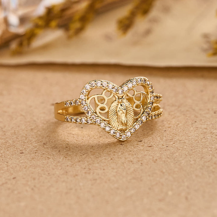 Christianartworkshop Bague en zircon en forme de cœur à l'effigie de Notre-Dame de Guadalupe : un symbole de l'amour divin - image 3