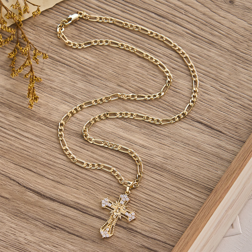 Christianartworkshop Collier pendentif crucifix en zircon orné avec chaîne Figaro : un symbole de dévotion sacrée - image 5
