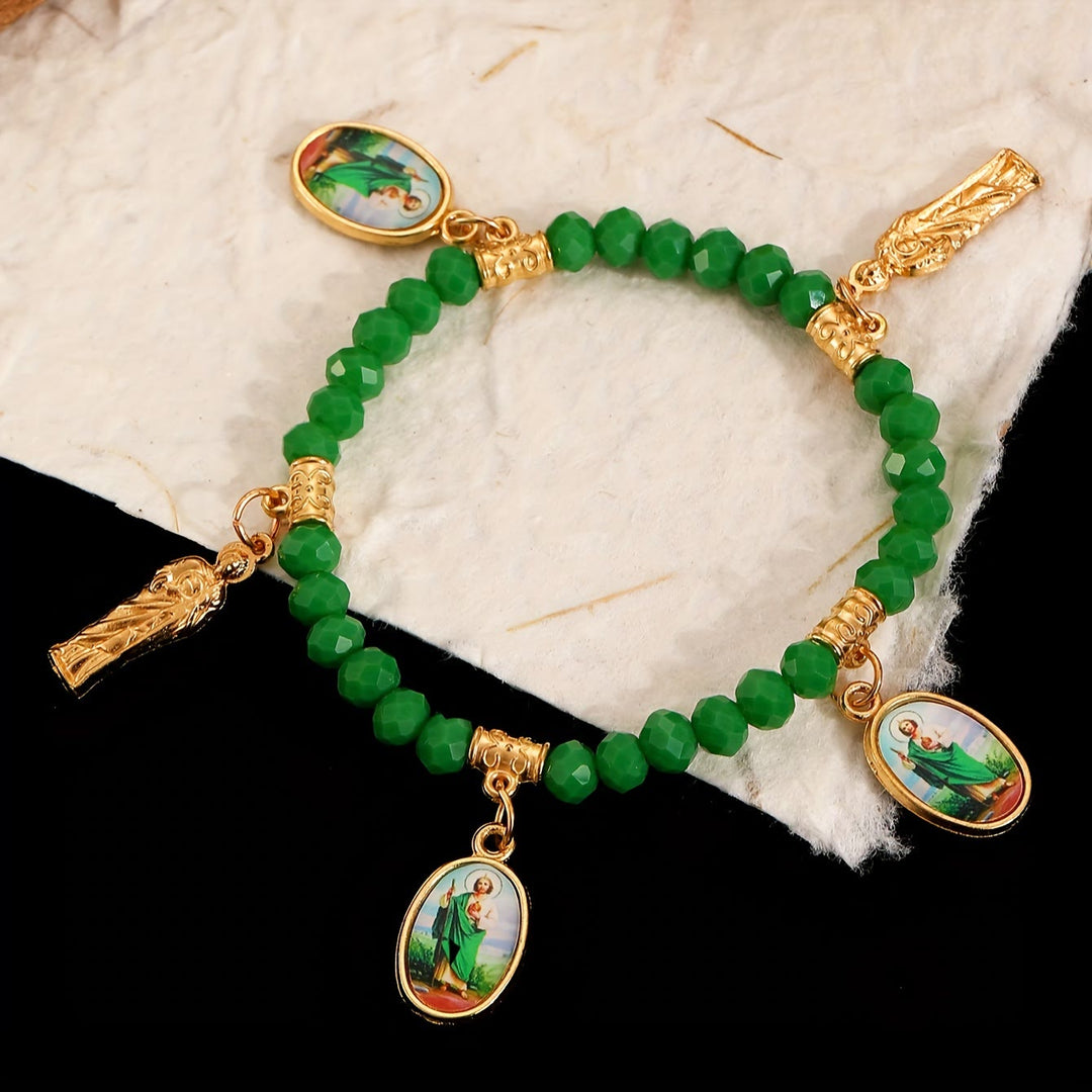Christianartworkshop Bracelet finement perlé orné de breloques Notre-Dame de Guadalupe et Saint Jude : un rappel de l'amour sacré - Vert - image 10