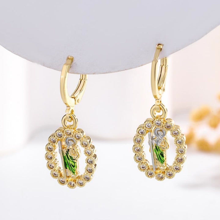 Christianartworkshop Collection de boucles d'oreilles Saint Jude et Vierge Marie avec halo de zircon, styles variés : un rappel de la grâce céleste - Saint Jude A - image 12