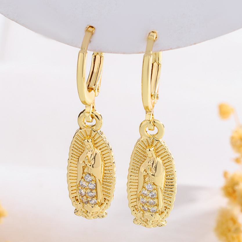 Christianartworkshop Collection de boucles d'oreilles Saint Jude et Vierge Marie avec halo de zircon, styles variés : un rappel de la grâce céleste - Notre-Dame E - image 5