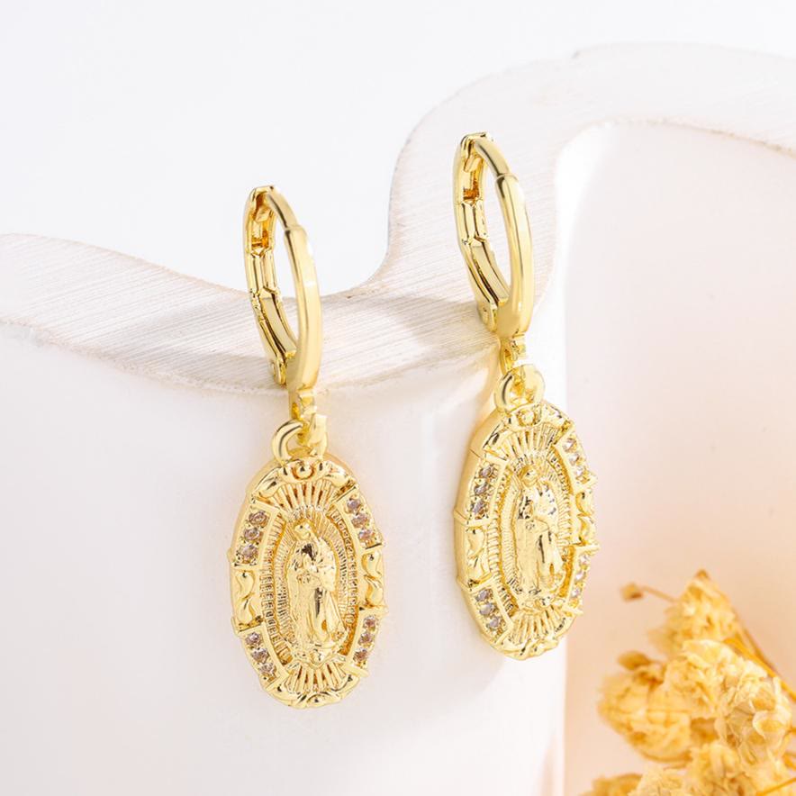 Christianartworkshop Collection de boucles d'oreilles Saint Jude et Vierge Marie avec halo de zircon, styles variés : un rappel de la grâce céleste - Notre-Dame G - image 7