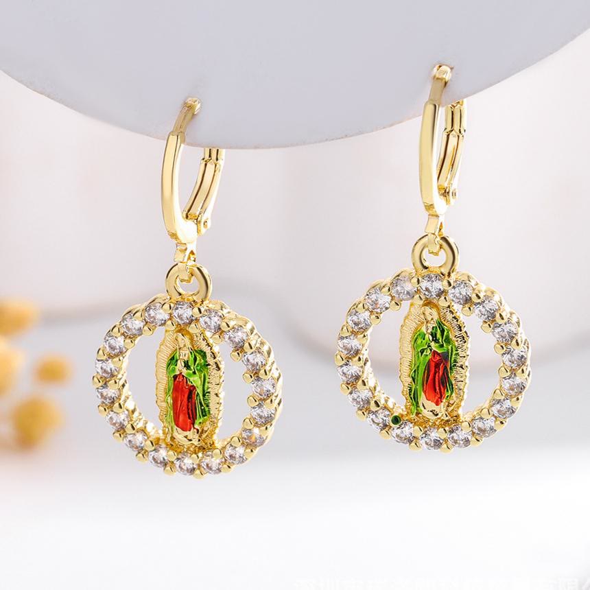Christianartworkshop Collection de boucles d'oreilles Saint Jude et Vierge Marie avec halo de zircon, styles variés : un rappel de la grâce céleste - Notre-Dame A - image 0