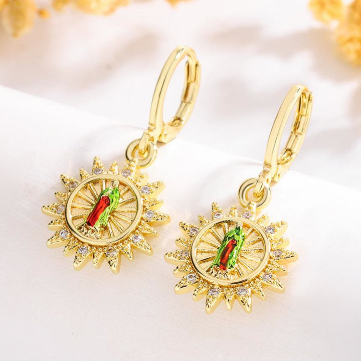 Christianartworkshop Collection de boucles d'oreilles Saint Jude et Vierge Marie avec halo de zircon, styles variés : un rappel de la grâce céleste - Notre-Dame B - image 2