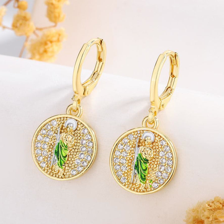 Christianartworkshop Collection de boucles d'oreilles Saint Jude et Vierge Marie avec halo de zircon, styles variés : un rappel de la grâce céleste - Saint Jude C - image 14