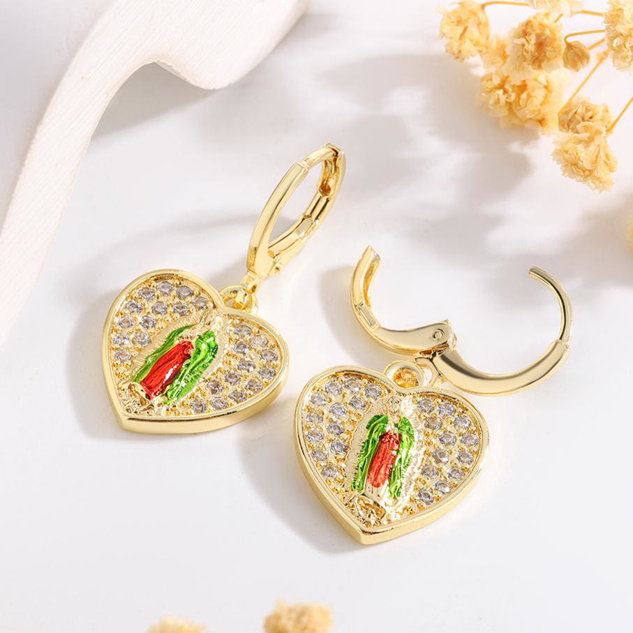 Christianartworkshop Collection de boucles d'oreilles Saint Jude et Vierge Marie avec halo de zircon, styles variés : un rappel de la grâce céleste - Notre-Dame H - image 8