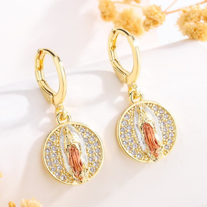 Christianartworkshop Collection de boucles d'oreilles Saint Jude et Vierge Marie avec halo de zircon, styles variés : un rappel de la grâce céleste - Notre-Dame K - image 11