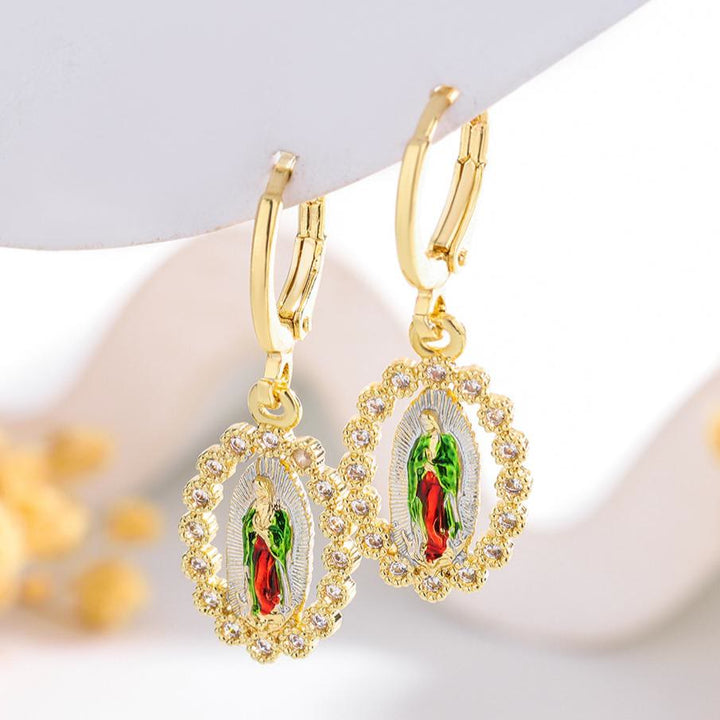 Christianartworkshop Collection de boucles d'oreilles Saint Jude et Vierge Marie avec halo de zircon, styles variés : un rappel de la grâce céleste - Notre-Dame C - image 3