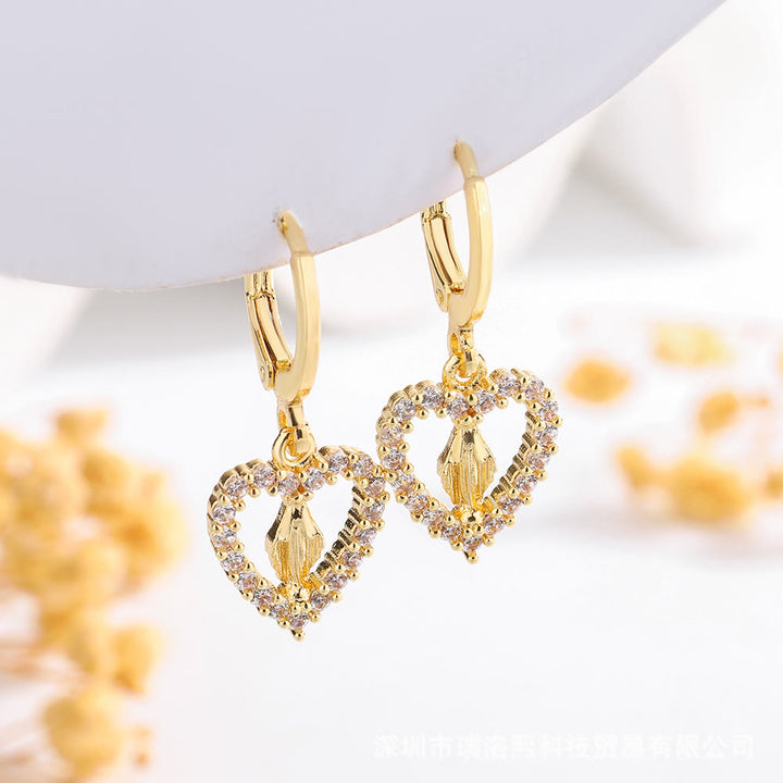 Christianartworkshop Collection de boucles d'oreilles Saint Jude et Vierge Marie avec halo de zircon, styles variés : un rappel de la grâce céleste - Notre-Dame D - image 4