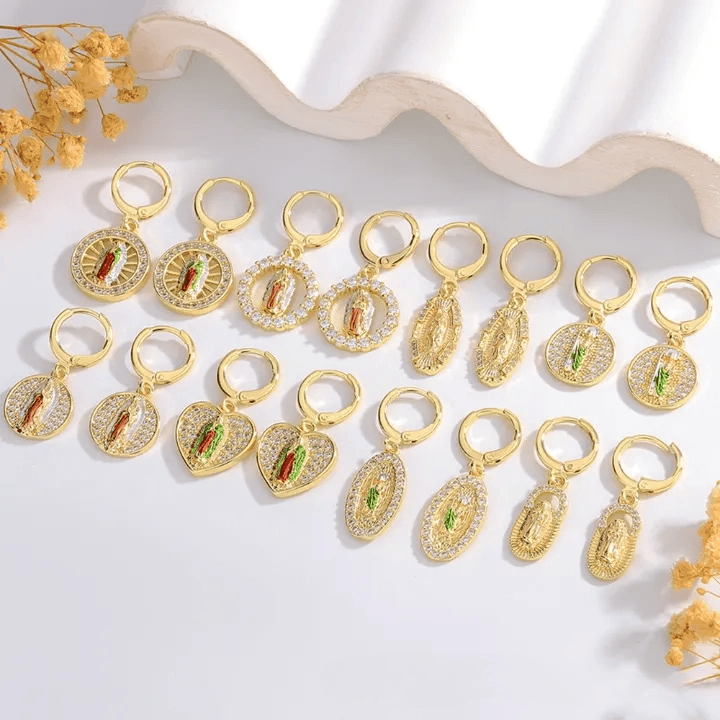 Christianartworkshop Collection de boucles d'oreilles Saint Jude et Vierge Marie avec halo de zircon, styles variés : un rappel de la grâce céleste - image 1