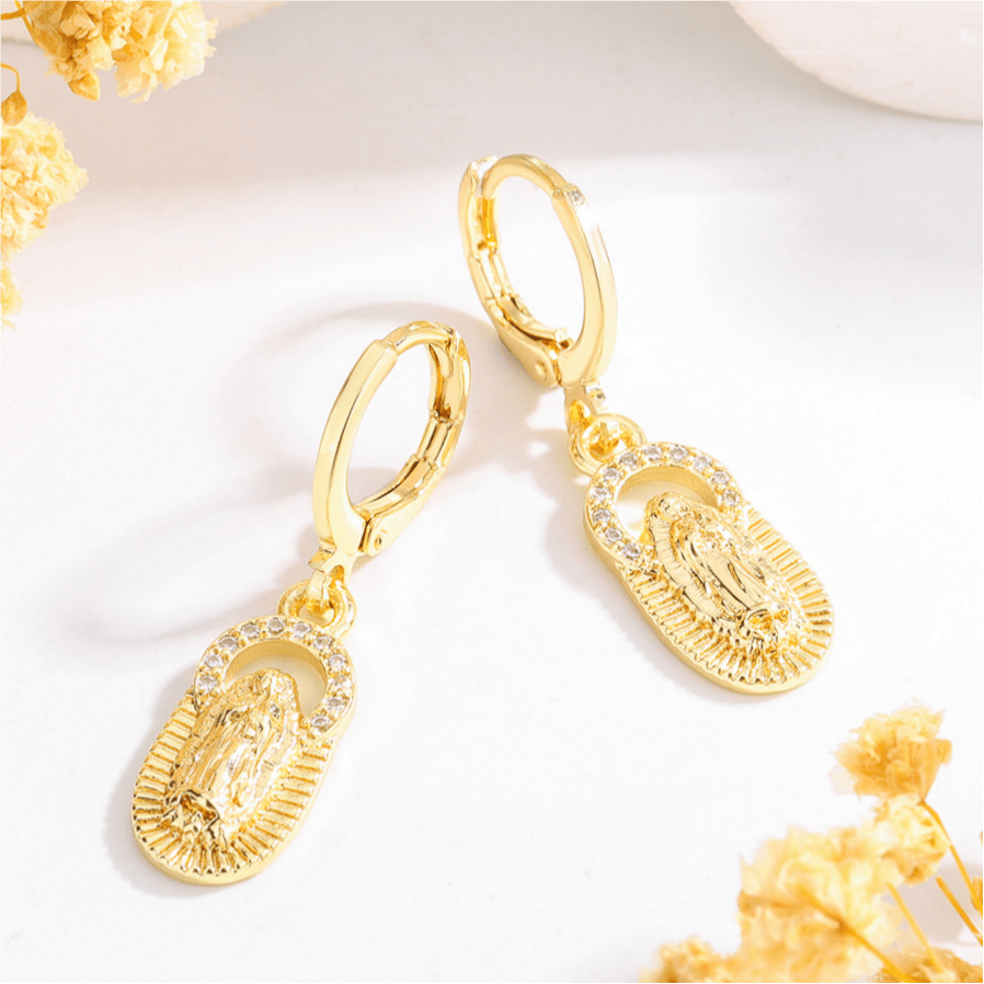 Christianartworkshop Collection de boucles d'oreilles Saint Jude et Vierge Marie avec halo de zircon, styles variés : un rappel de la grâce céleste - Notre-Dame F - image 6