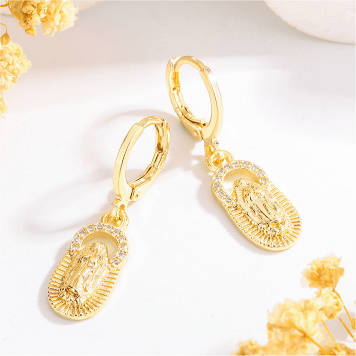 Christianartworkshop Collection de boucles d'oreilles Saint Jude et Vierge Marie avec halo de zircon, styles variés : un rappel de la grâce céleste - Notre-Dame F - image 6