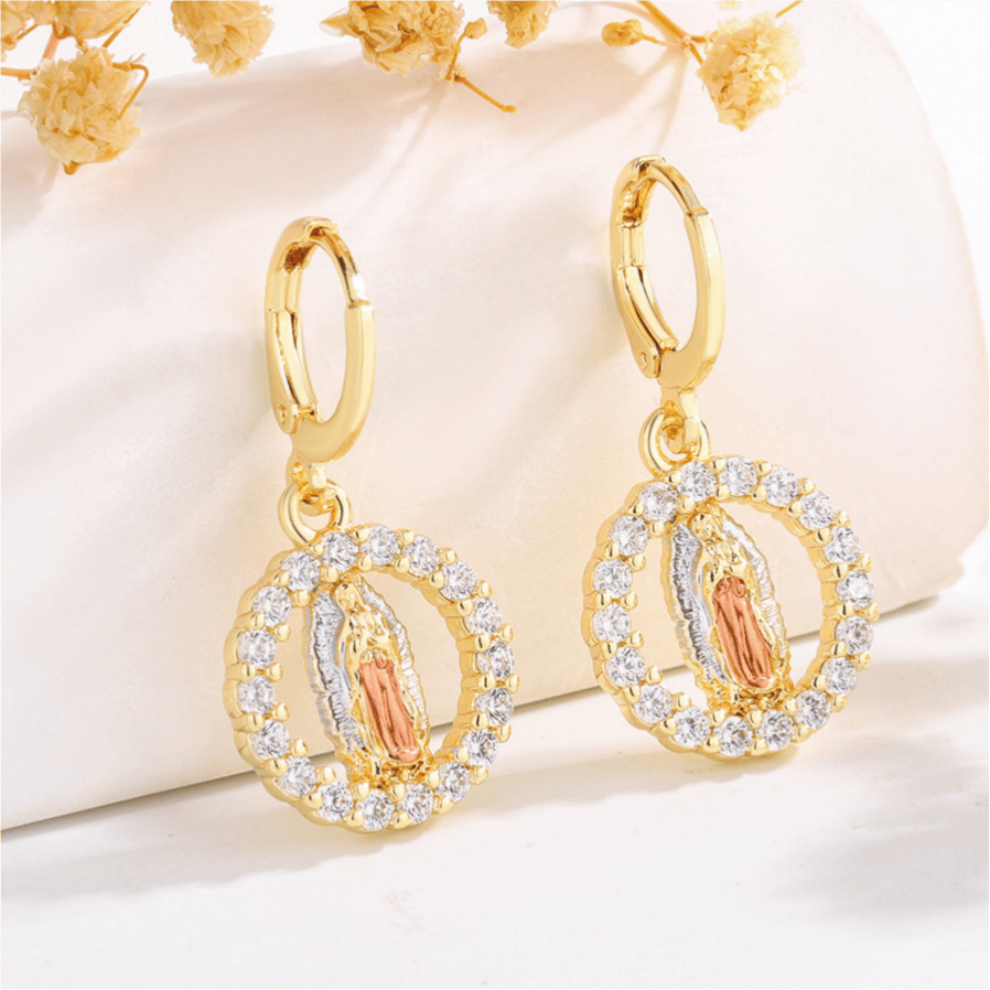 Christianartworkshop Collection de boucles d'oreilles Saint Jude et Vierge Marie avec halo de zircon, styles variés : un rappel de la grâce céleste - Notre-Dame J - image 10