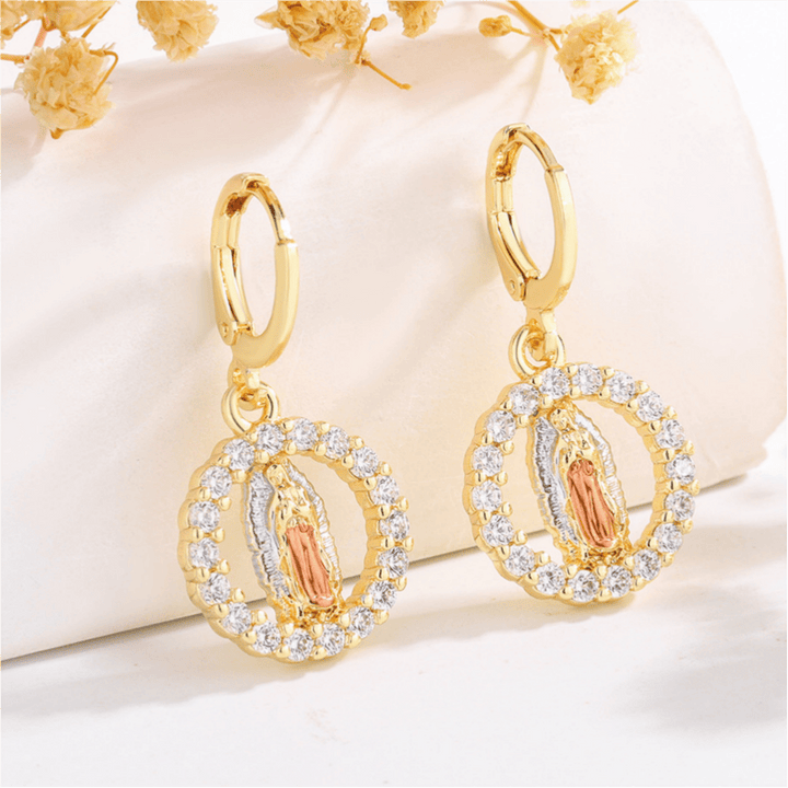 Christianartworkshop Collection de boucles d'oreilles Saint Jude et Vierge Marie avec halo de zircon, styles variés : un rappel de la grâce céleste - Notre-Dame J - image 10