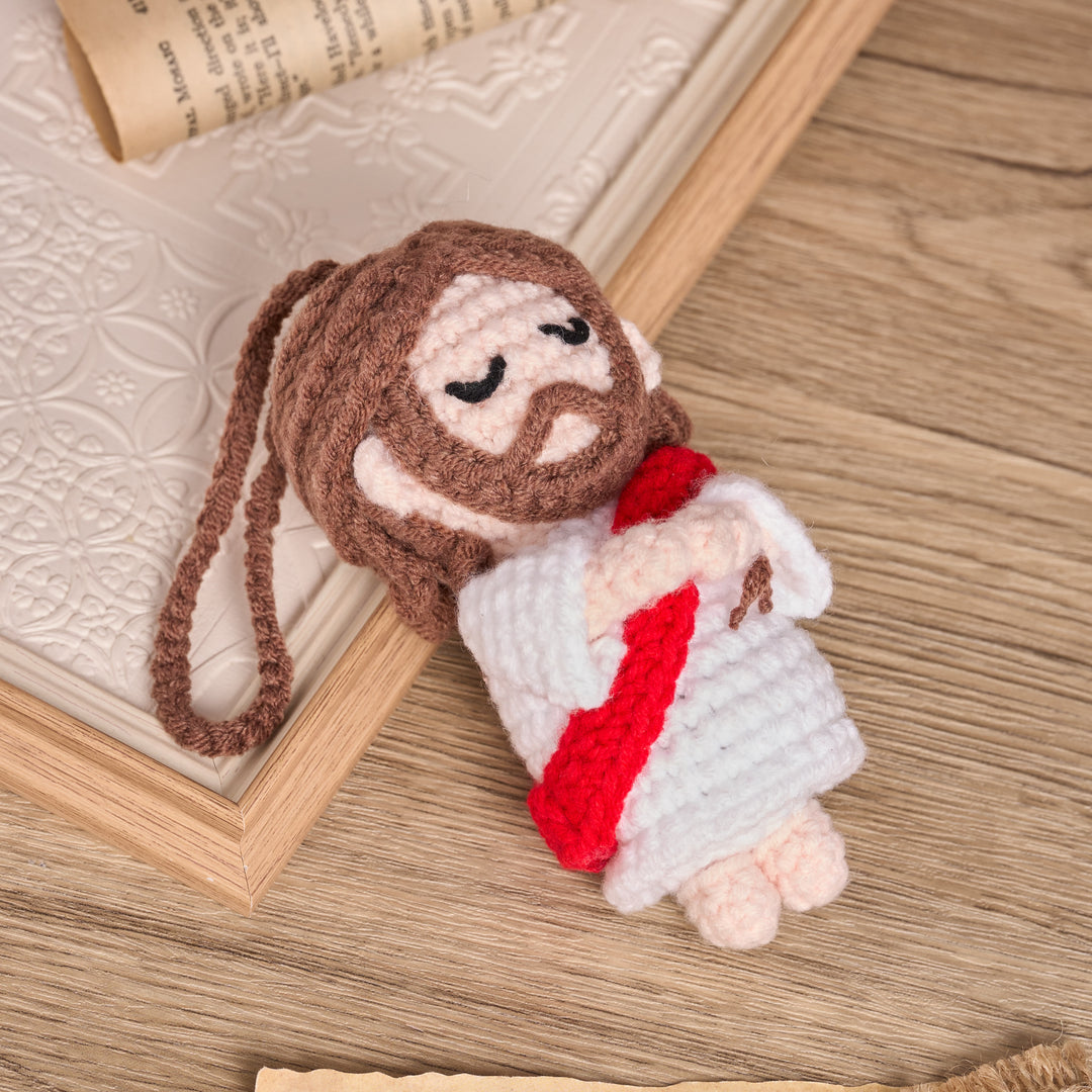 Christianartworkshop Pednant de voiture Jésus Amigurumi au crochet fait à la main : un symbole de confort divin - Jésus - image 0