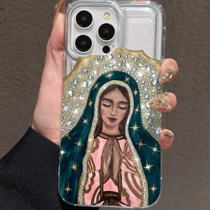 Christianartworkshop Coque de téléphone artistique représentant la Vierge de Guadalupe et ornée d'un halo de cristal : un rappel de la grâce céleste - image 1